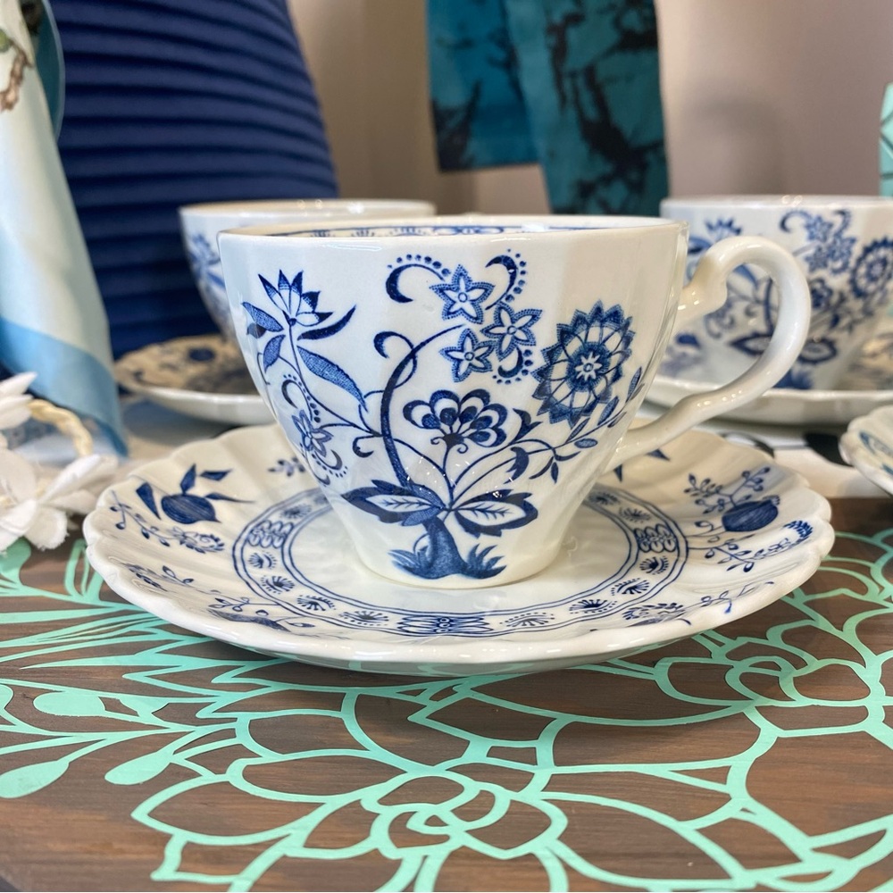 Vintage J & G MEAKIN Blue Nordic Cup & Saucer English Ironstone Blue Onion